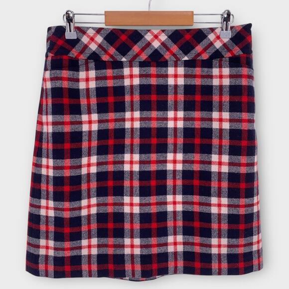 Talbots Plaid Pencil Skirt Wool Blend Blue Red Tartan Acadamia Preppy 10 - Picture 2 of 10